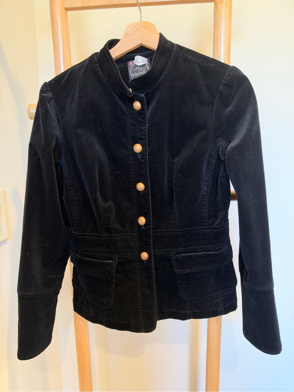 My Michelle Black Velvet Button-Up Blazer